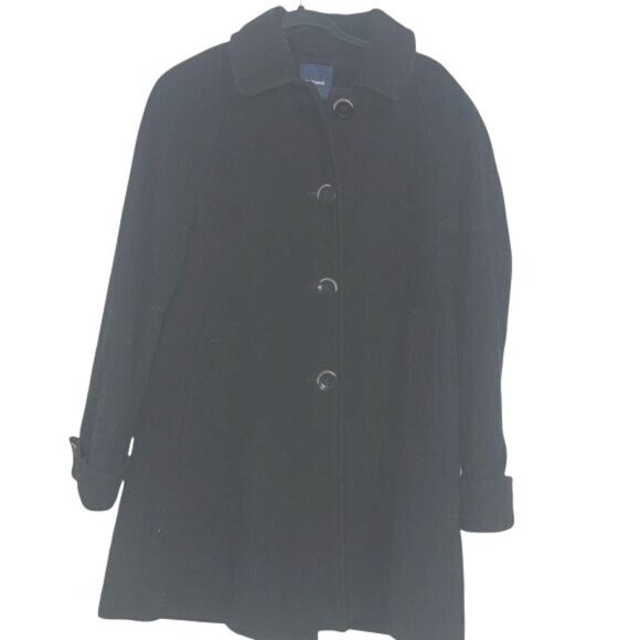 Classic Black Button Up Wool Blend Winter Coat Basic Editions Womens Size S - Picture 1 of 10